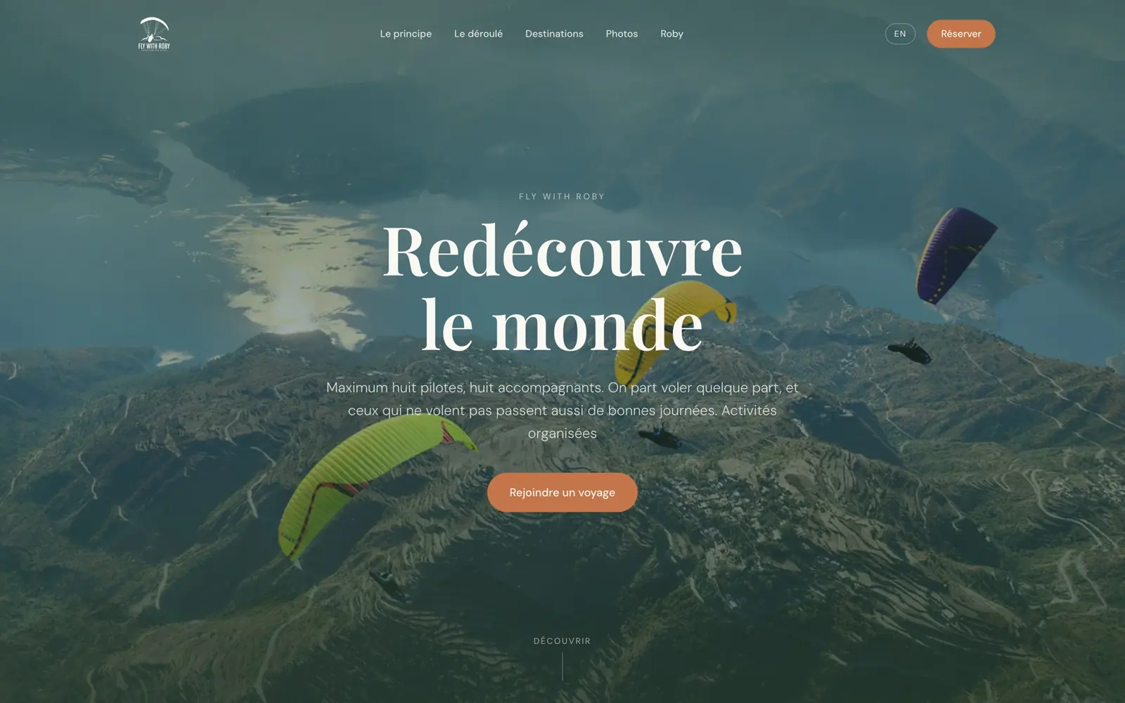 Page d'accueil du site Fly with Roby